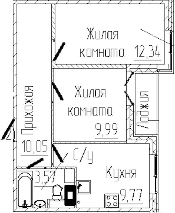 2-комнатная квартира 46.91 м², 6/6 эт., ЖК «SERTOLOVO PARK»